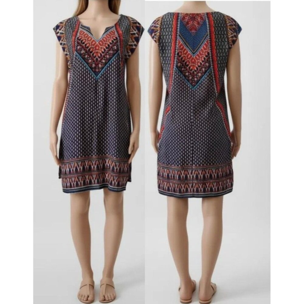 BeBop Women's Multicolor Printed Side Slit Long Shirt Dress Tunic Size Medium